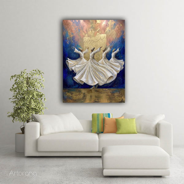 Sufi Whirling Persian Wall Art Canvas Print with Farsi Poetry