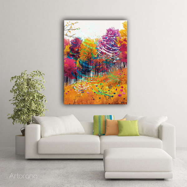 Vibrant multicolor landscape artwork inspired by a beloved Iranian verse.
