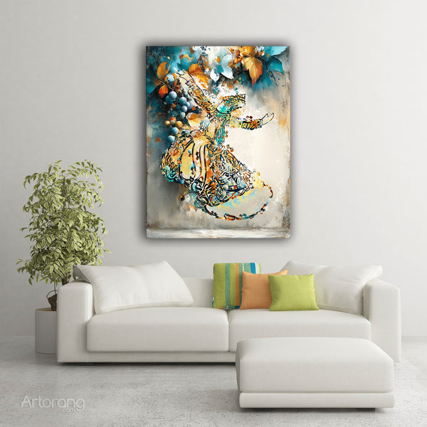 Sufi Whirling Dervish Persian Calligraphy Wall Art Canvas Print