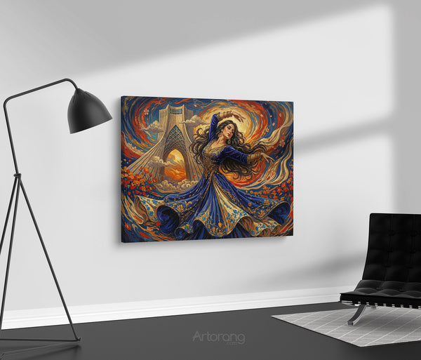 Persian Dance in Front of Tehran Azadi Tower Canvas Print - Vibrant Wall Art