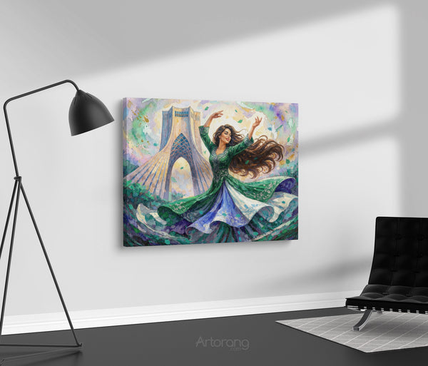 Persian Dance in Front of Tehran Azadi Tower Canvas Print – Colorful Wall Art