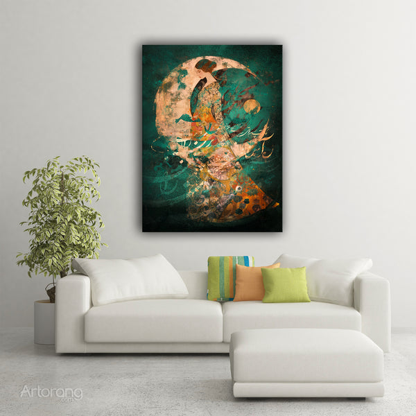 In the Silence of the Moon, Rumi Persian Wall Art Canvas Print, Mystical Sufi Calligraphy, Poetic and Elegant Decor for Modern Homes