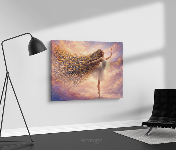 Persian Calligraphy-Inspired Wall Art of a Dancing Girl with Flowing Hair