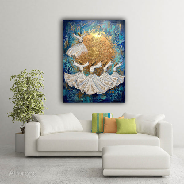 Sufi Whirling Persian Wall Art Canvas Print - Farsi Poetry Inspired Decor