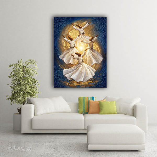 Sufi Whirling Persian Wall Art Canvas Print - Farsi Poetry Inspired Decor