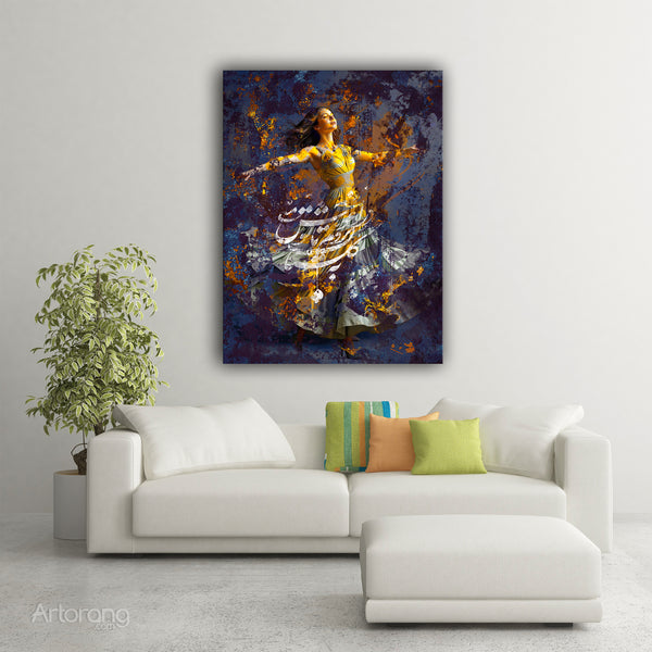 She Dances, Held by Love, Saadi, Persian Calligraphy Canvas Print Wall Art, Mystical Calligraphy Art for Living Room, Modern Home Decor