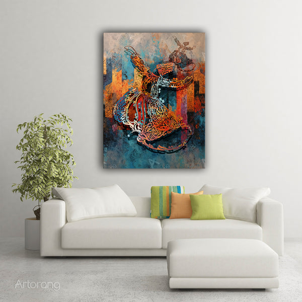 Sufi Whirling Dervish Calligraphy Canvas Print - Persian Wall Art Decor