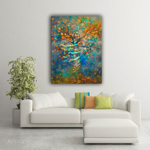 Roots of Goodness, Ferdowsi Quote from Shahnameh, Colorful Abstract Tree Wall Art with Persian Calligraphy, Persian Poem Canvas Print