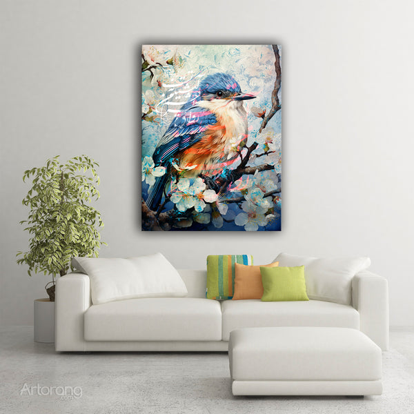 Elegant canvas artwork featuring Hafez verse and bird imagery
