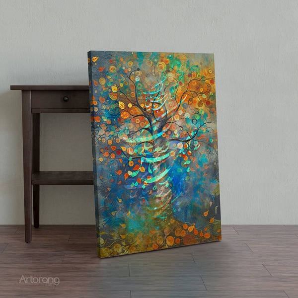 Roots of Goodness, Ferdowsi Quote from Shahnameh, Colorful Abstract Tree Wall Art with Persian Calligraphy, Persian Poem Canvas Print