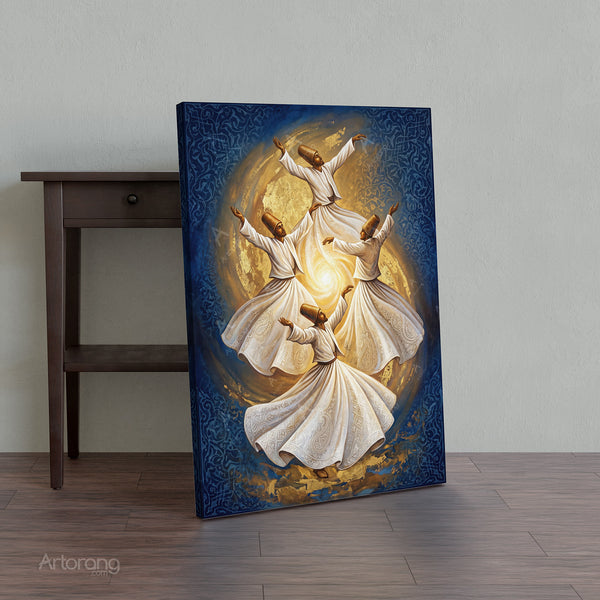 Sufi Whirling Persian Wall Art Canvas Print - Farsi Poetry Inspired Decor