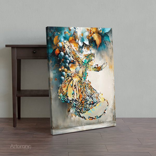 Sufi Whirling Dervish Persian Calligraphy Wall Art Canvas Print