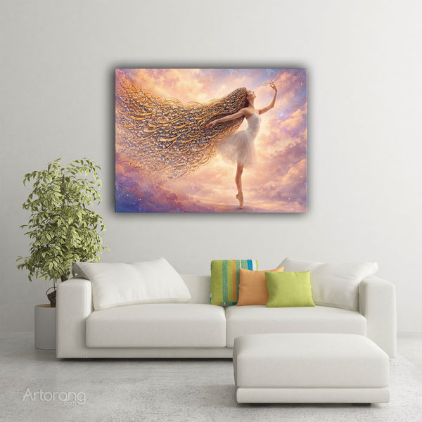 Persian Calligraphy-Inspired Wall Art of a Dancing Girl with Flowing Hair