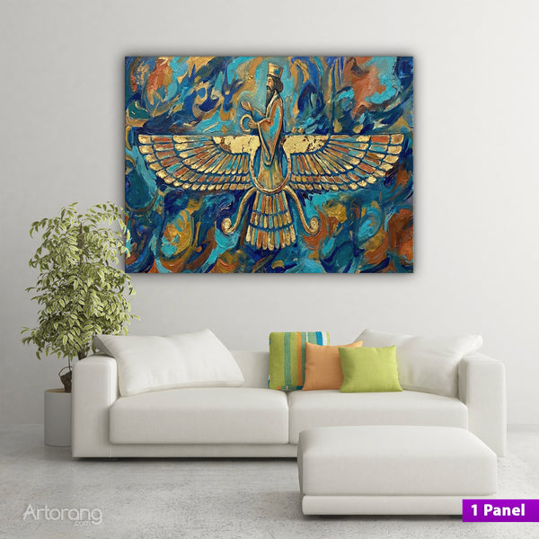 Majestic Faravahar Symbol Triptych Canvas Print - Persian Zoroastrian Wall Art