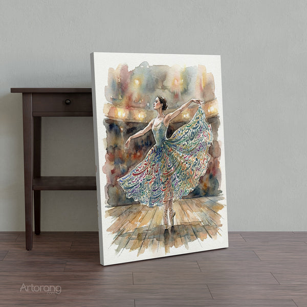 Dancing Persian Girl in Colorful Skirt with Rumi Poem Canvas Print Wall Art