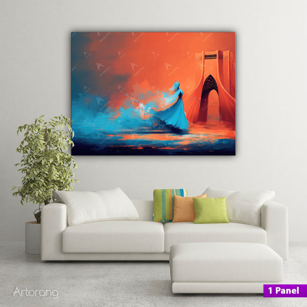 Tehran Azadi Tower Wall Art with Persian Girl - Vibrant Canvas Print Triptych