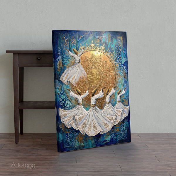 Sufi Whirling Persian Wall Art Canvas Print - Farsi Poetry Inspired Decor
