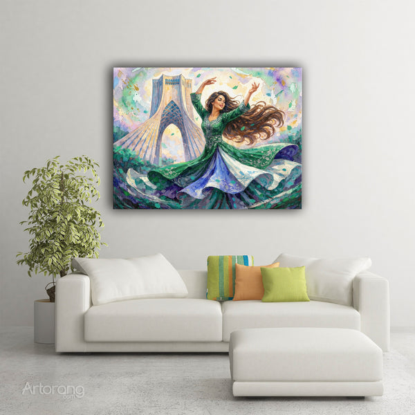 Persian Dance in Front of Tehran Azadi Tower Canvas Print – Colorful Wall Art