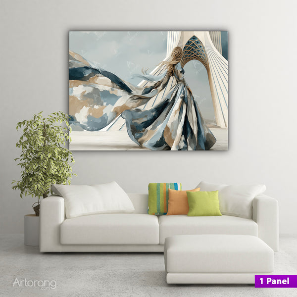 Majestic Persian Girl at Tehran Azadi Tower - Elegant Canvas Wall Art Triptych