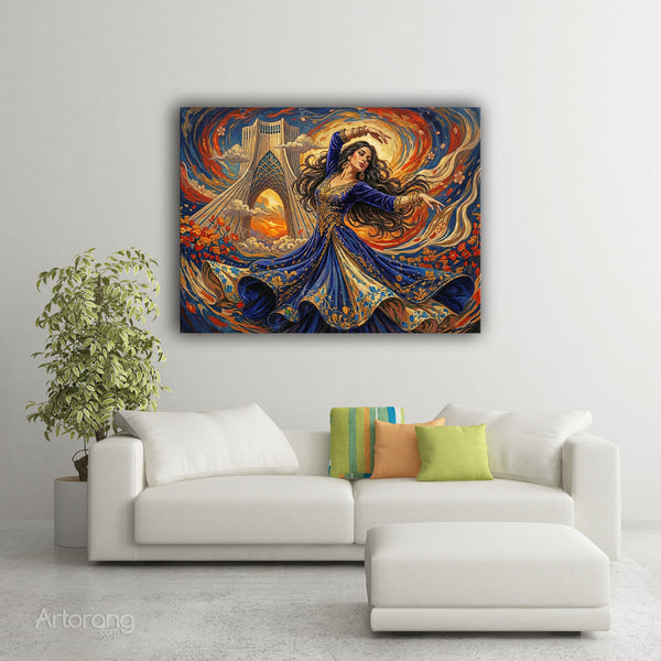 Persian Dance in Front of Tehran Azadi Tower Canvas Print - Vibrant Wall Art