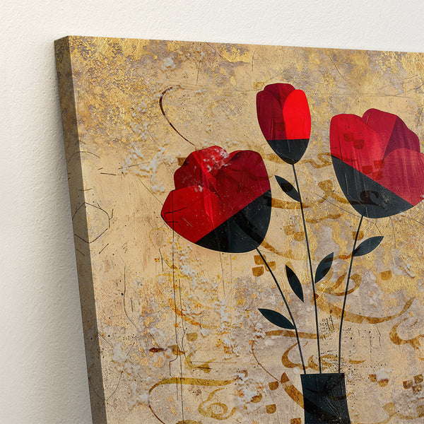 Crimson Blossom Dreams, Canvas Print Featuring Rumi's Poetry in Persian Calligraphy With Red Floral Art Perfect for Elegant Home Wall Decor