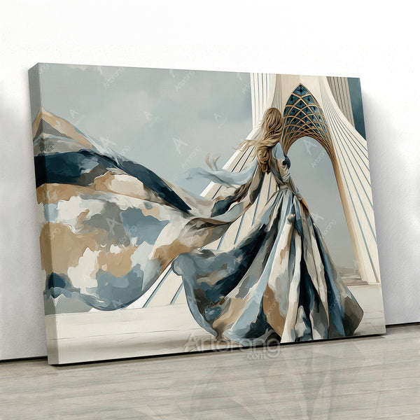 Majestic Persian Girl at Tehran Azadi Tower - Elegant Canvas Wall Art Triptych
