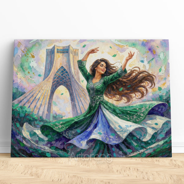 Persian Dance in Front of Tehran Azadi Tower Canvas Print – Colorful Wall Art
