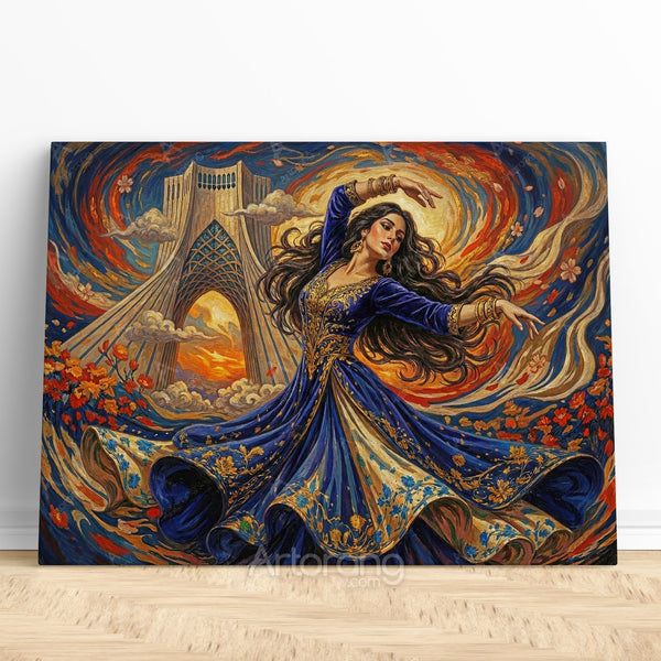 Persian Dance in Front of Tehran Azadi Tower Canvas Print - Vibrant Wall Art