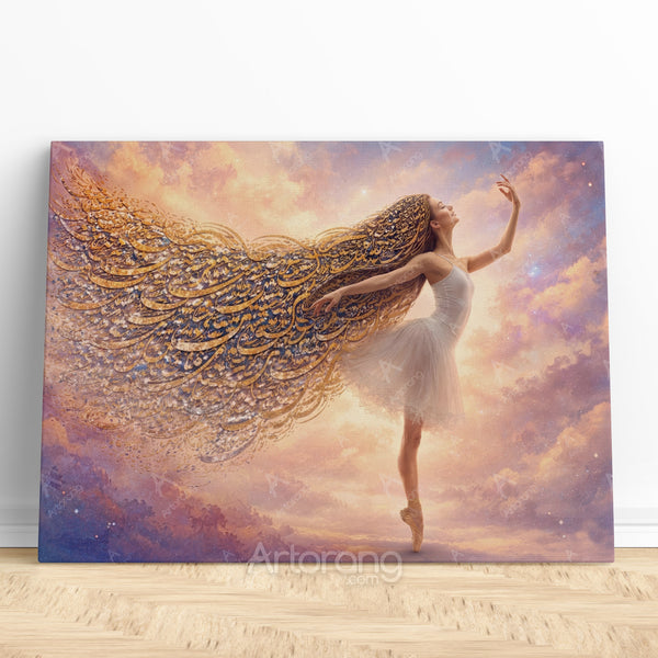 Persian Calligraphy-Inspired Wall Art of a Dancing Girl with Flowing Hair
