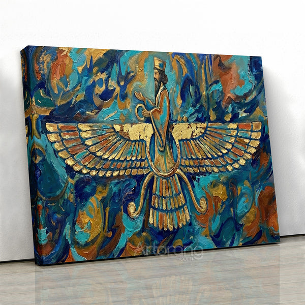 Majestic Faravahar Symbol Triptych Canvas Print - Persian Zoroastrian Wall Art