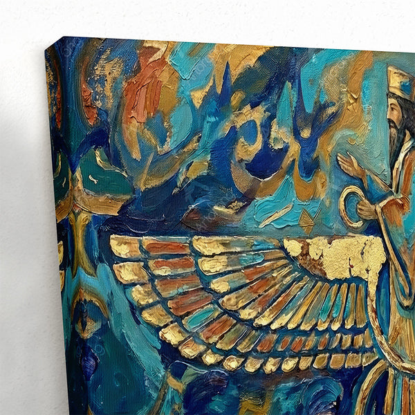 Majestic Faravahar Symbol Triptych Canvas Print - Persian Zoroastrian Wall Art
