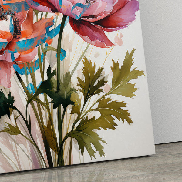 Close-up of Persian calligraphy in floral canvas art
