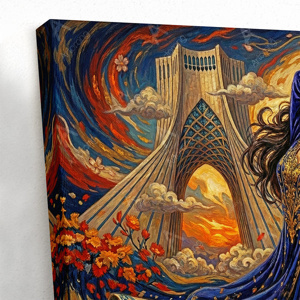 Persian Dance in Front of Tehran Azadi Tower Canvas Print - Vibrant Wall Art