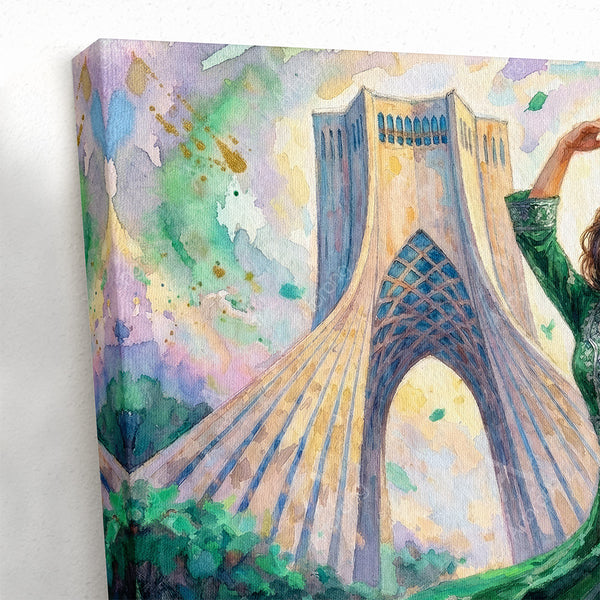 Persian Dance in Front of Tehran Azadi Tower Canvas Print – Colorful Wall Art