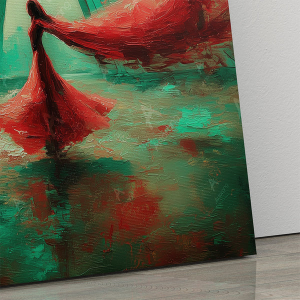 Tehran Azadi Tower Canvas Print with Persian Girl in Windy Red Dress Wall Art