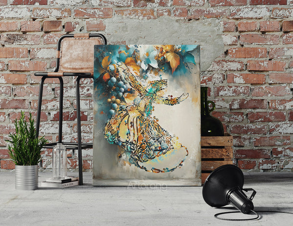 Sufi Whirling Dervish Persian Calligraphy Wall Art Canvas Print