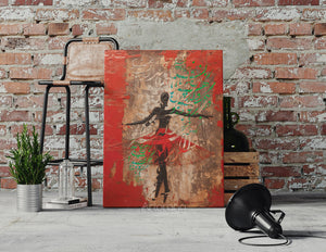 Canvas artwork of whirling figure and layered handwritten script by Artorang