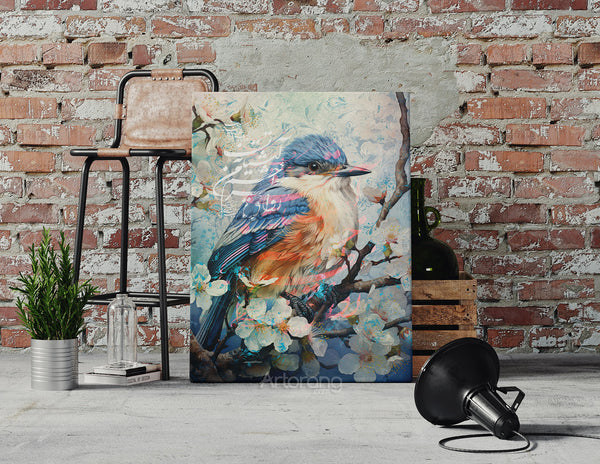 The Nest of My Gaze canvas wall art with bird and Persian calligraphy
