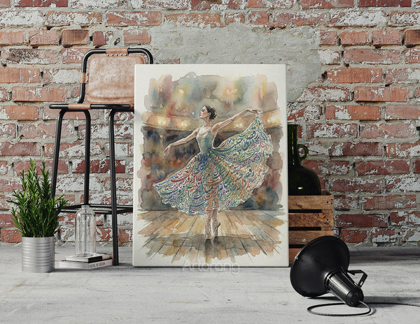Dancing Persian Girl in Colorful Skirt with Rumi Poem Canvas Print Wall Art
