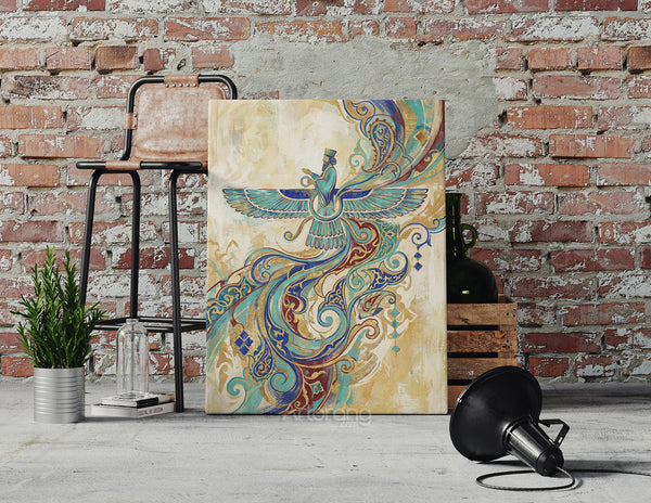 Abstract Persian mythic wing artwork with flowing patterns