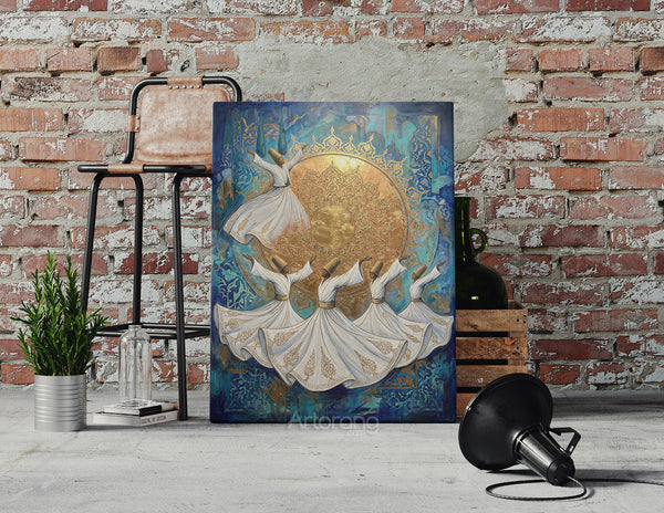 Sufi Whirling Persian Wall Art Canvas Print - Farsi Poetry Inspired Decor