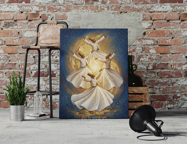 Sufi Whirling Persian Wall Art Canvas Print - Farsi Poetry Inspired Decor