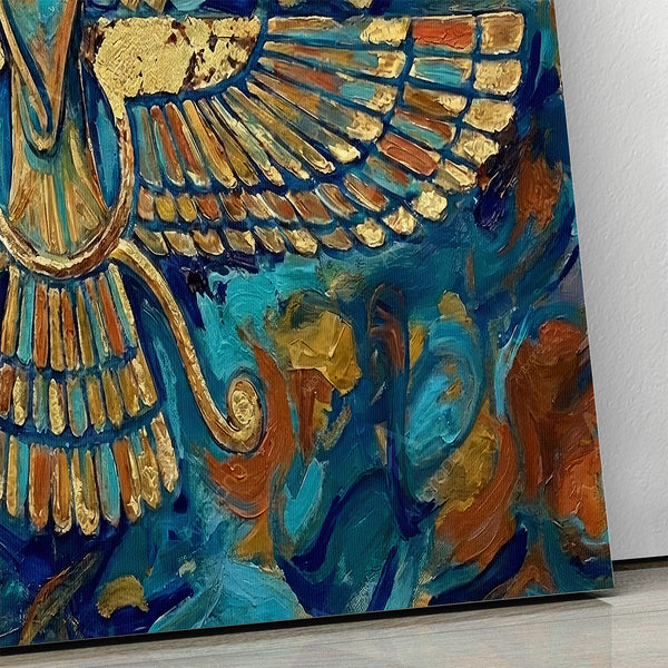 Majestic Faravahar Symbol Triptych Canvas Print - Persian Zoroastrian Wall Art