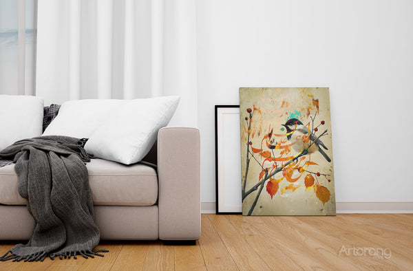Artorang Persian canvas print combining bird imagery and abstract textures.
