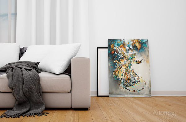 Sufi Whirling Dervish Persian Calligraphy Wall Art Canvas Print