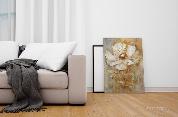 Neutral tone floral canvas wall art for modern home decor
