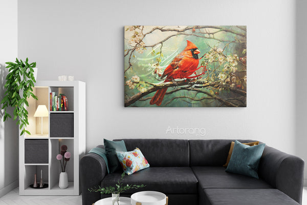 Red bird painting with Persian calligraphy canvas by Artorang
