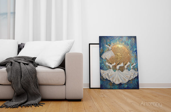 Sufi Whirling Persian Wall Art Canvas Print - Farsi Poetry Inspired Decor