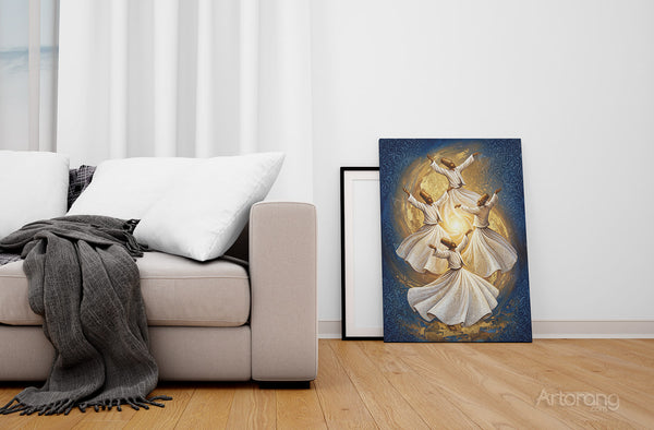 Sufi Whirling Persian Wall Art Canvas Print - Farsi Poetry Inspired Decor