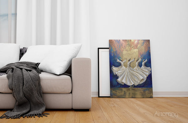 Sufi Whirling Persian Wall Art Canvas Print with Farsi Poetry